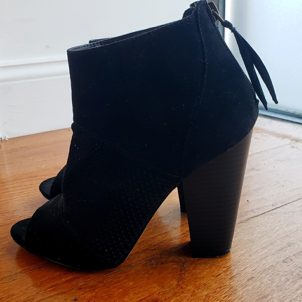Black Suede Peep-toe Ankle Booties